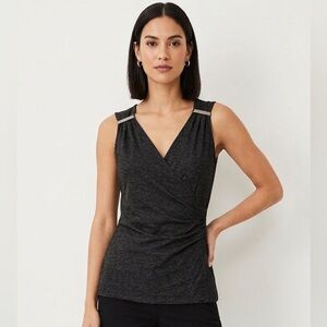 White House Black Market Charcoal Gray Wrap-Style Sleeveless Tank